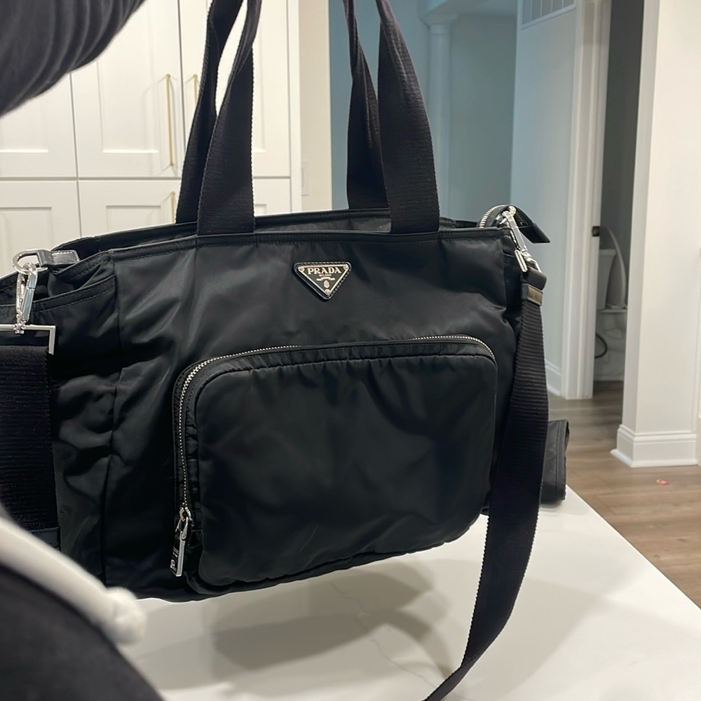 Authentic Black Nylon Prada Diaper Bag with Auth card, diaper mat, bottle holder